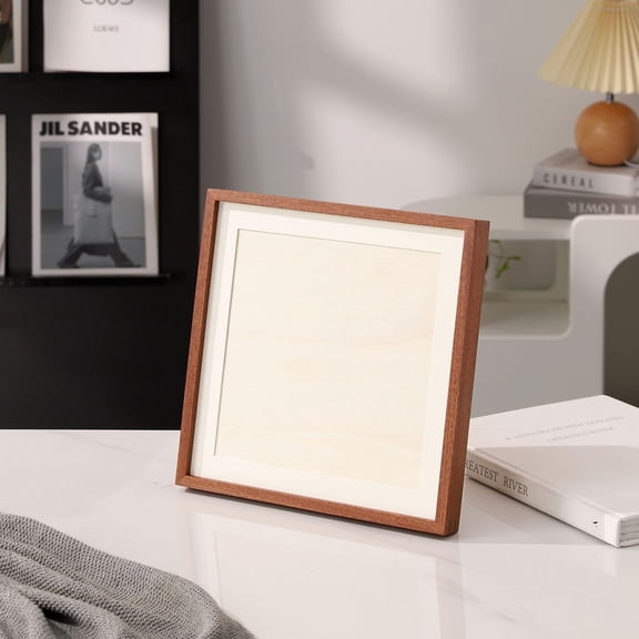 Square Wood Photo Frame with Mat Minimalist Tabletop Display