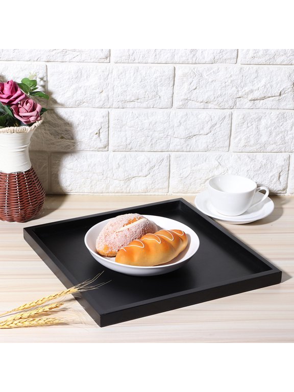 Square Wood Tea Coffee Snack Food Serving Tray, Elegant 11.8 x 11.8 Inches / 30 x 30 cm Black Paulownia Timber Platter, Premium Tableware Storage Display Board for Home Kitchen Restaurant
