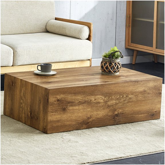Square Wood Tone MDF Multi-Use Coffee Table Side Table for Living Room Sofa Side or Bedroom Placement 39.4 x 21.7 x 11.8 Inches
