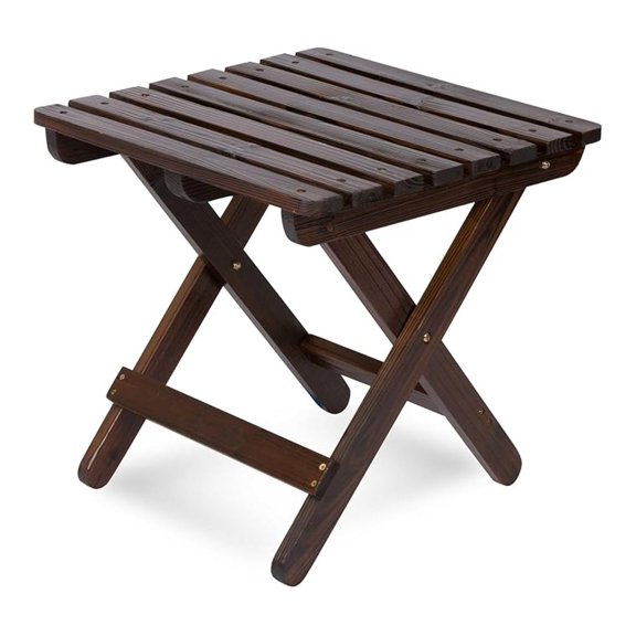 Square Wooden Folding Side Table, Adirondack Patio Table, Outdoor Small Cedar Table, Burnt Brown
