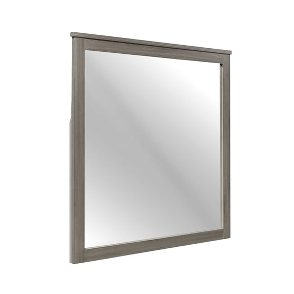 Square Wooden Frame Mirror with Grain Details, Dark Gray and Silver - Saltoro Sherpi