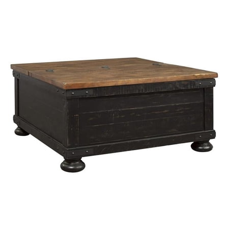 Square Wooden Lift Top Cocktail Table with Trunk Storage - Brown & Black - 18 x 36 x 36 in.
