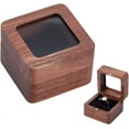 thumbnail image 1 of Square Wooden Ring Box with Window Walnut Vintage Jewelry Storage Box Coconut Brown Wedding Ring Bearer Box for Proposal Birthday Marriage Engagement 2x2x1.5inch 1pc, 1 of 9