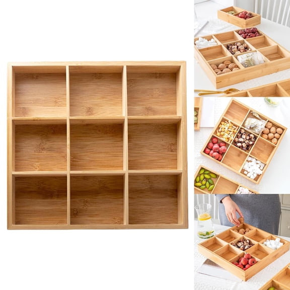 Square Wooden Serving Tray Nuts Fruit Candy Platters Snack Dessert Dish for Weddings, Buffets, Dinner, and Birthday Parties , Framhouse Gifts