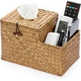 thumbnail image 1 of Square Woven Tissue Box Cover - Decorative Cube Tissue Box with Side Organizer, Rustic Seagrass Tissue Holder for Living Room Vanity Night Stand Table Countertop Office,Caramel, 1 of 14