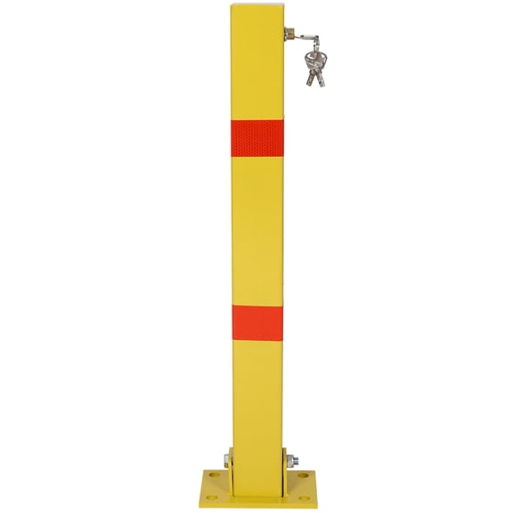 Square Yellow Parking Bollard with Lock for Car Protection, Steel Barrier for Home Garage Street Decor