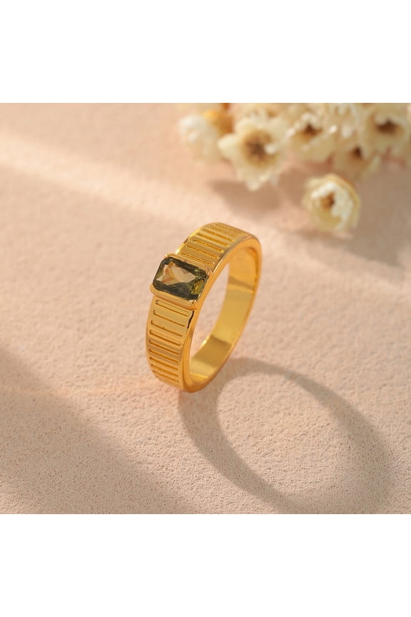 Square Yellow Zircon Ring in 14K Gold Plating - Classic & Trendy