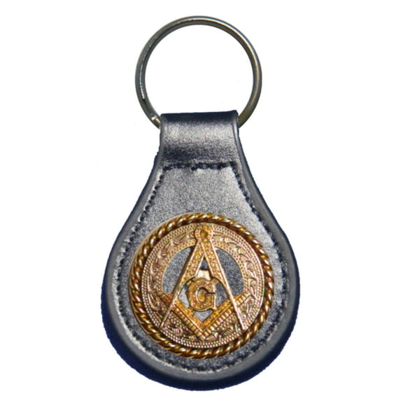 Square and Compasses leather key fob or keychain Black