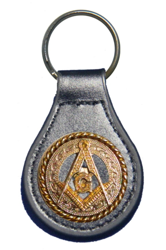 Square and Compasses leather key fob or keychain Black