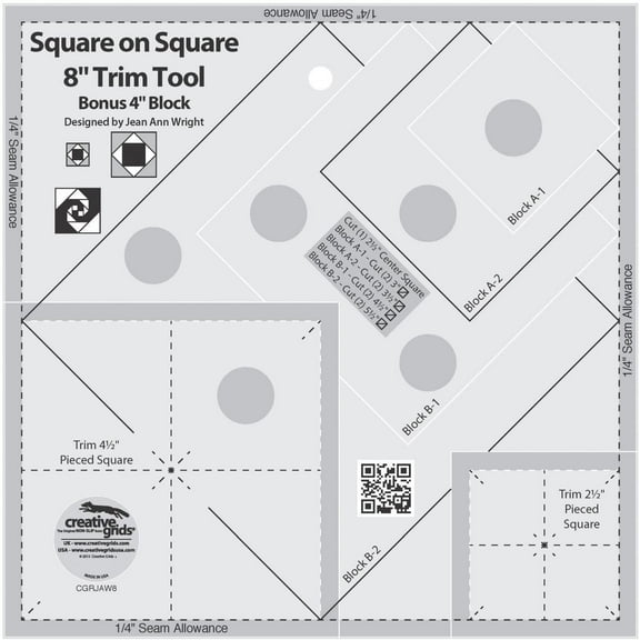 Square on Square 8" Trim Tool, Bonus 4" Block - Creative Grids