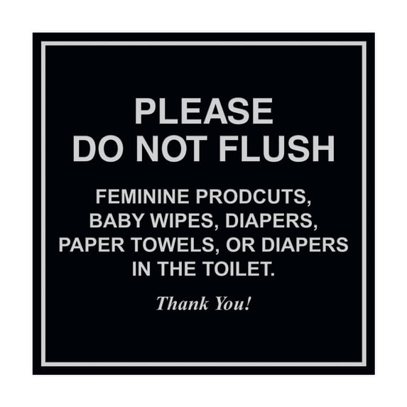 Square please do not flush etiquette Sign (Black / Silver) - Small