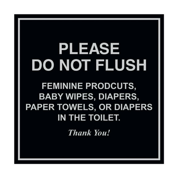 Square please do not flush etiquette Sign (Black / Silver) - Small