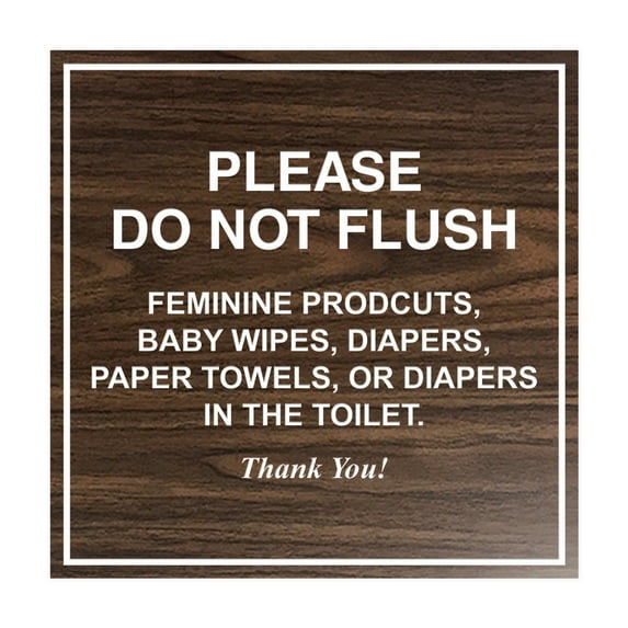 Square please do not flush etiquette Sign (Walnut) - Small