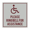 thumbnail image 1 of Square please ring bell for assistance Sign (Light Grey / Burgundy) - Small, 1 of 1