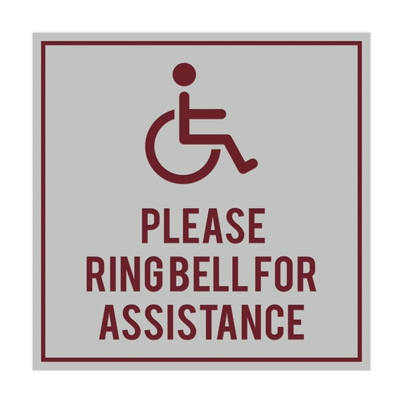 Square please ring bell for assistance Sign (Light Grey / Burgundy) - Small