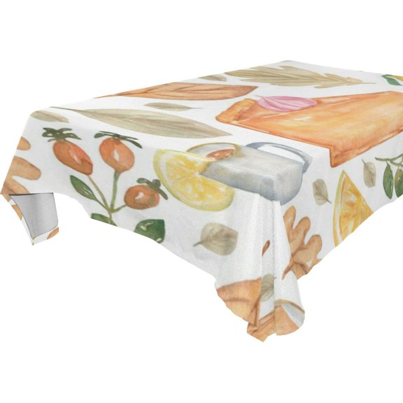 Square printed tablecloth: home tablecloths, washable and durable, multiple sizes and colors available, a must have for restaurant decor. Cake and Huangpi Fruit