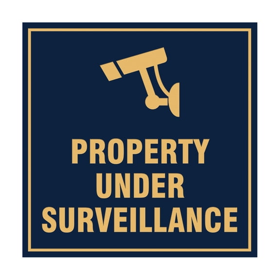 Square property under surveillance Sign (Navy Blue/Gold) - Small