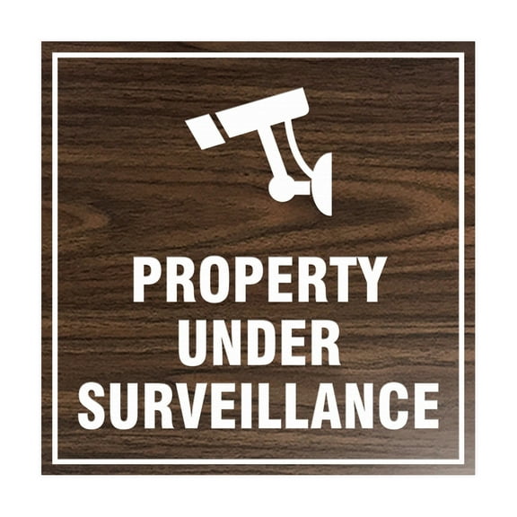 Square property under surveillance Sign (Walnut) - Small