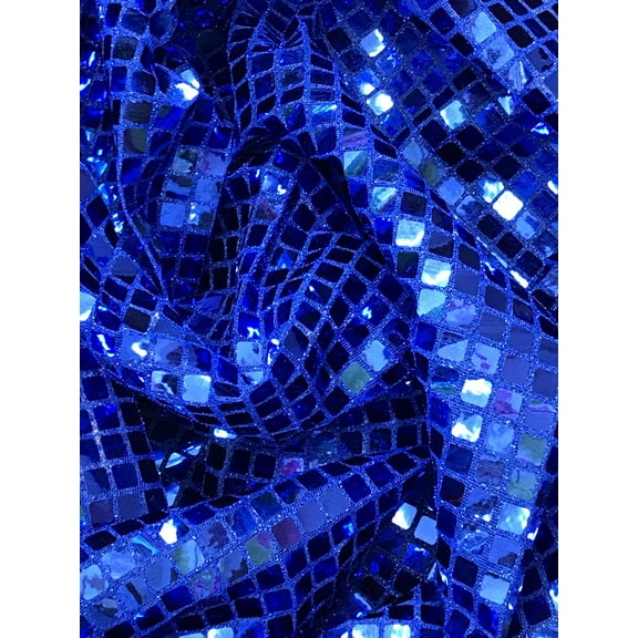 Square sequins glue on metallic mesh, 45" wide, sells by the yard, Royal Blue