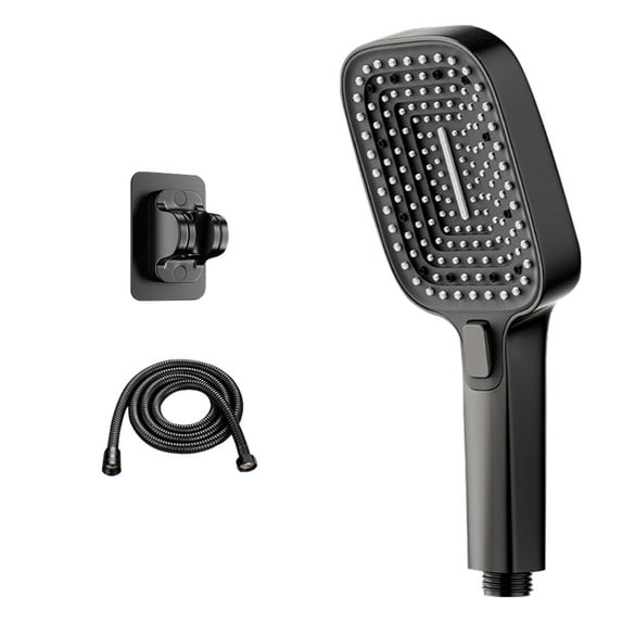 Square hand shower, incl. 1.5 m stainless steel hose and no-drill bracket, pressurized hand shower for bathroom, bathtub and WC,Black