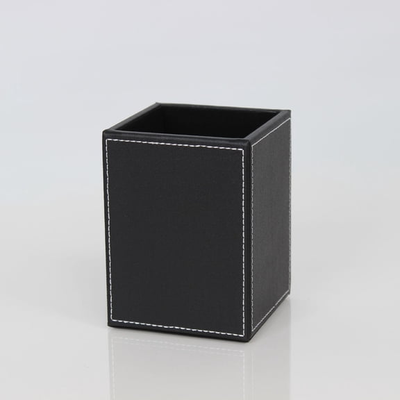 Square single pen holder office desktop storage box, solid color leather storage holder, creative and simple pen holder(black)