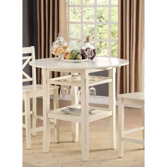 Square - tapered leg table with cream finish and 2 drop leaves / Enhances the look of your dining room