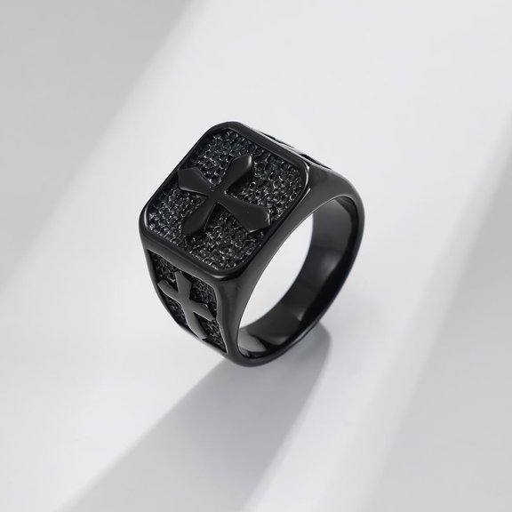 Square with Pattern 304 Stainless Steel Finger Rings for Men Black US Size 10(19.8mm)