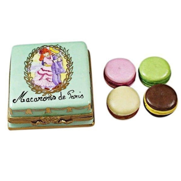 Square Box with Macarons de Paris Limoges Box | Rochard Limoges Box Porcelain Figurine