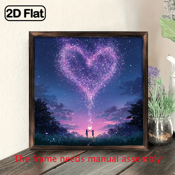 Square woodcut painting with wooden borders, suitable for decorating rooms, creating a romantic and warm atmosphere.Valentine's Day gift.