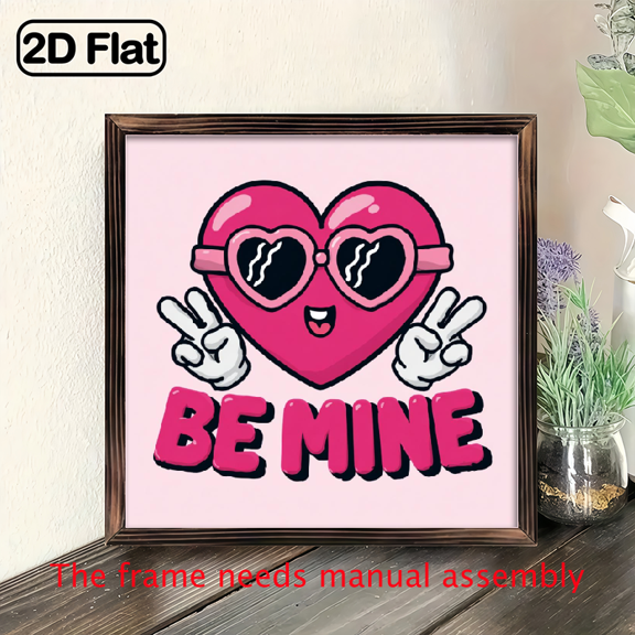 Square woodcut painting with wooden borders, suitable for decorating rooms, creating a romantic and warm atmosphere.Valentine's Day gift.