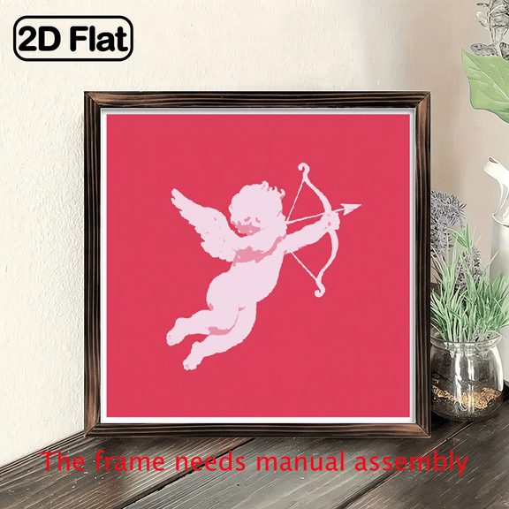 Square woodcut painting with wooden 8x8in, suitable for decorating rooms, creating a romantic and warm atmosphere.Valentine's Day gift.Cupid holding a bow and arrow.