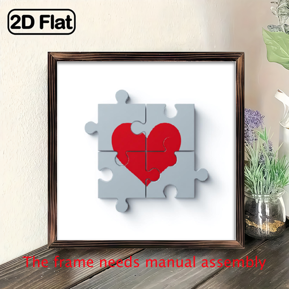 Square woodcut painting with wooden borders, suitable for decorating rooms, creating a romantic and warm atmosphere.Valentine's Day gift.A pieced together love.