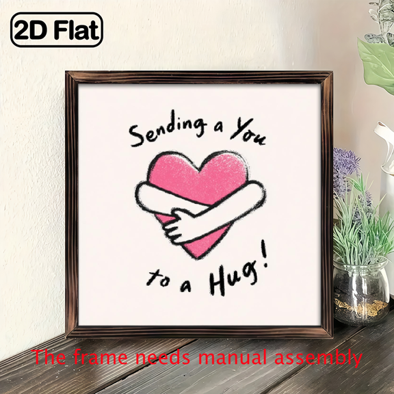 Square woodcut painting with wooden borders, suitable for decorating rooms, creating a romantic and warm atmosphere.Valentine's Day gift.Embrace love.