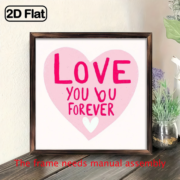 Square woodcut painting with wooden borders, suitable for decorating rooms, creating a romantic and warm atmosphere.Valentine's Day gift.Express your love.