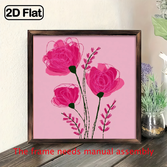 Square woodcut painting with wooden borders, suitable for decorating rooms, creating a romantic and warm atmosphere.Valentine's Day gift.Love like flowers.