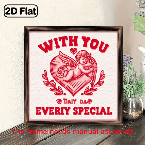 Square woodcut painting with wooden borders, suitable for decorating rooms, creating a romantic and warm atmosphere.Valentine's Day gift.Waiting for your love.