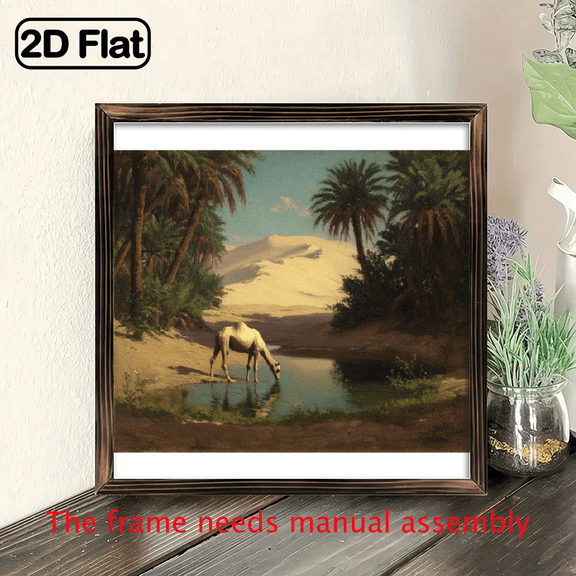 Square wooden board painting with wooden frame. Suitable for decorating rooms, a great gift for holidays. Exquisite printing.A camel.
