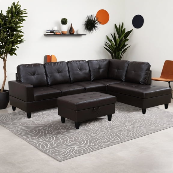 [SquarePulse]Modern Minimalist Sectional Sofa with Movable Ottoman – Living Room Furniture