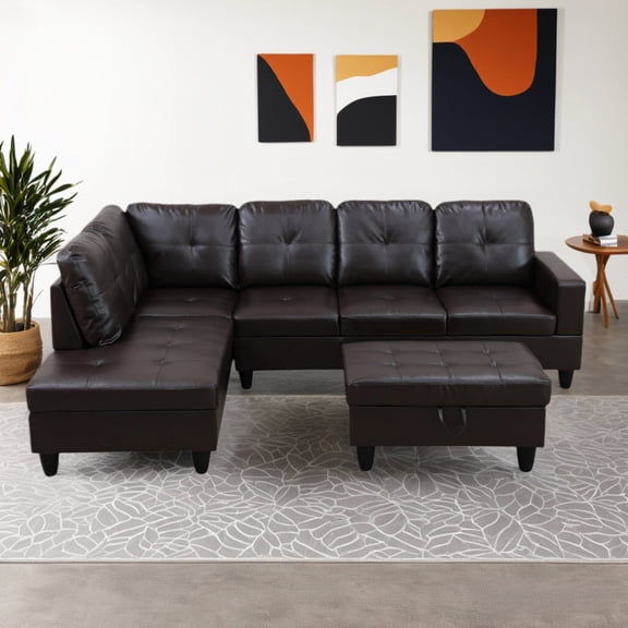[SquarePulse]Modern Minimalist Sectional Sofa with Movable Ottoman – Living Room Furniture