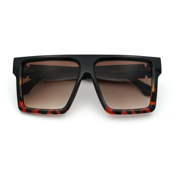 Squared Mobster Mafia Oversize Rectangular Sunglasses Black Tortoise - Brown