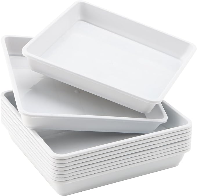 Plant Saucer, 8Inch Plastic Square Pots Tray Catch Water, Flower Plant Pot Tray, White, 10Pcs