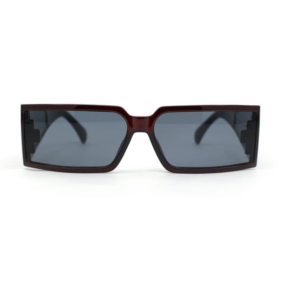 Squared Rectangle Thick Temple Side Arm Visor Lens 80s Vibe Plastic Sunglasses Brown - Black