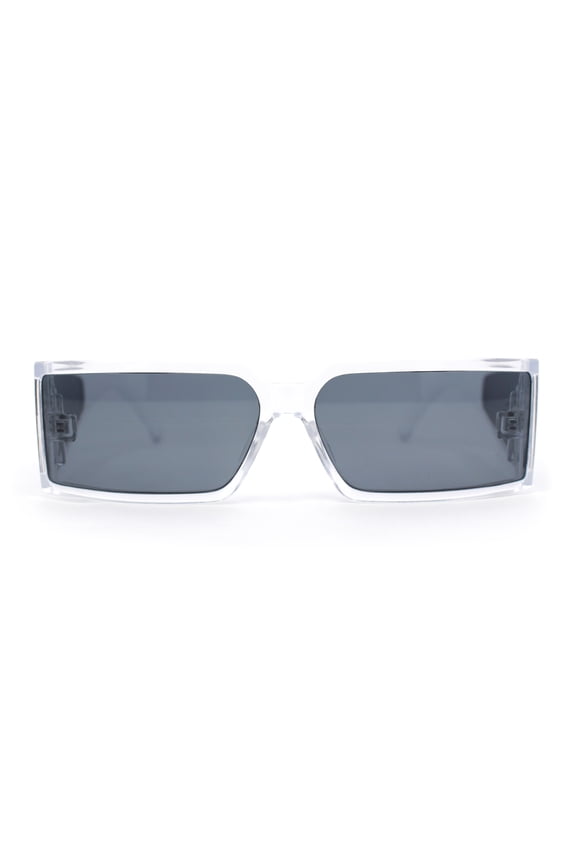 Squared Rectangle Thick Temple Side Arm Visor Lens 80s Vibe Plastic Sunglasses Clear - Black