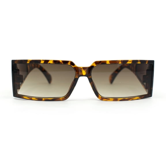 Squared Rectangle Thick Temple Side Arm Visor Lens 80s Vibe Plastic Sunglasses Tortoise - Brown