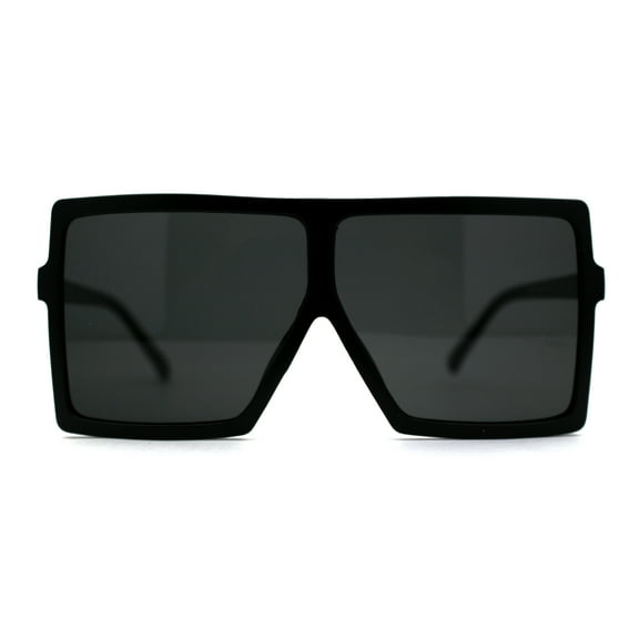 Squared Rectangular Flat Top Mob Plastic Oversize Sunglasses Matte Black Solid Black