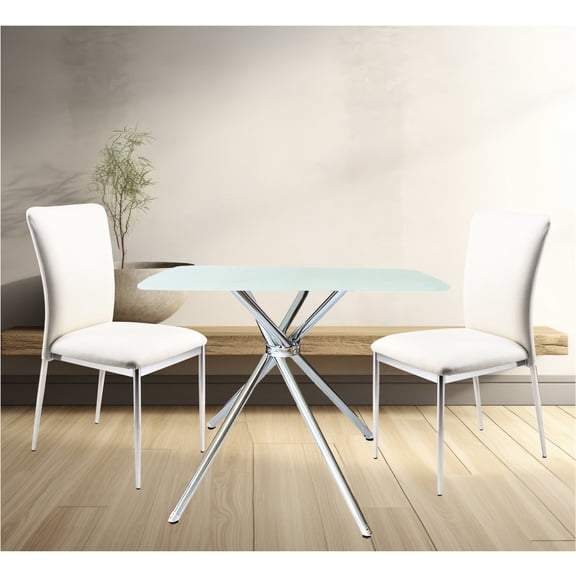 Squared Tempered Glass Table with Chrome Legs | Used for Dining, Reflecting Modern Design | Provides a Touch of Elegance