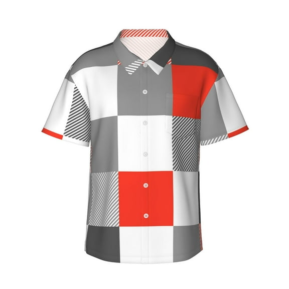 Squares And Stripes Plaid Hawaiian Shirts For Men, Summer Short-Sleeve Relaxed-Fit Button-Down Shirts Small