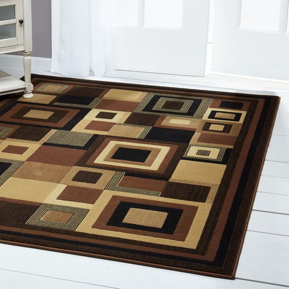 Squares Blocks Contemporary Brown 2x3 Contemporary Area Rug - Actual Size 1'7" x 2'7"