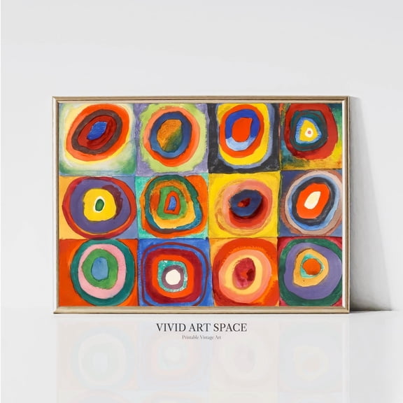 Squares With Concentric Circles By Kandinsky, Minimalist Abstract Painting, Geometry Art Print, UNFRAMED PAPER POSTER, Home Decor, Vintage Gift, Living Room Dercor