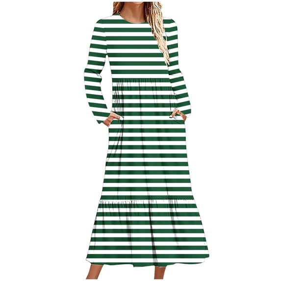 Squares Neck Dress for Women Women's Round Neck Long Sleeved Dress with Polka Print and Double Pocket Long Dress S-305 Mint Green L